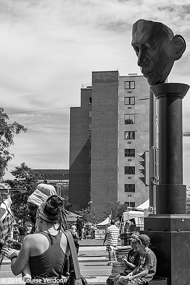 Under a sculpture