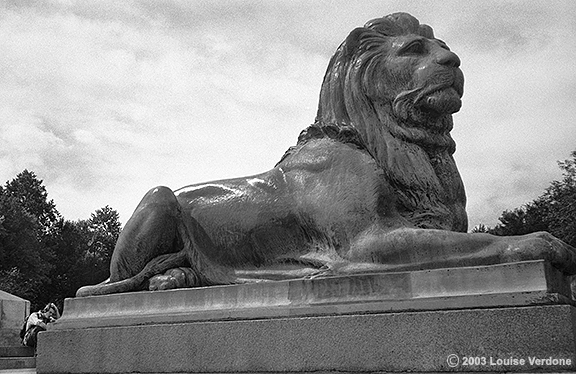 Lion Satue and Seated Man